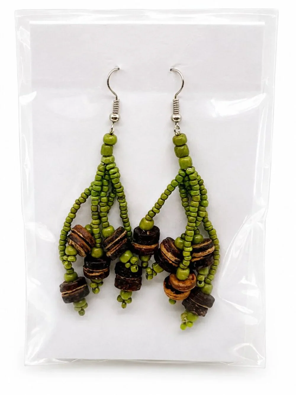 NWT Green Beaded Chandelier Dangle Earrings Boho